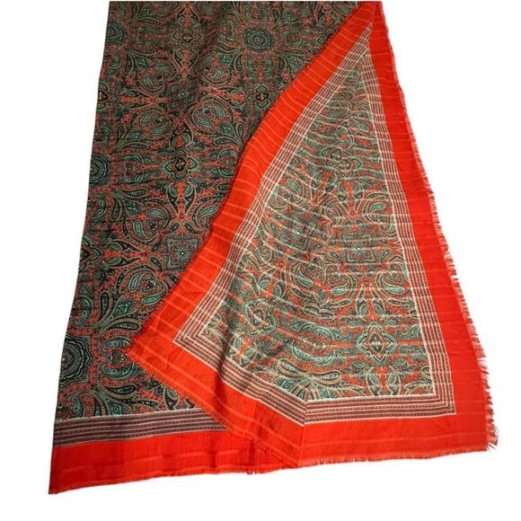 Vintage Laura Borghese, Italy Green and Red Paisley oversized Wrap Scarf Square - Picture 6 of 7